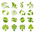 Leaves and trees icons set. Collection of logos for fresh and ecological products